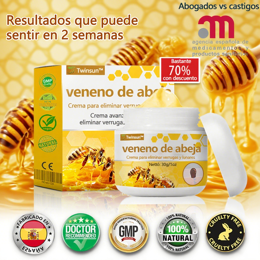 Twinsun™ Súper Crema Potente con Veneno de Abeja, ¡aprobada por la EMA! 💖Perfecta para tratar verrugas, bultitos en la piel, infecciones, queratosis… ¡y para dejarte la piel suave y uniforme!🐝