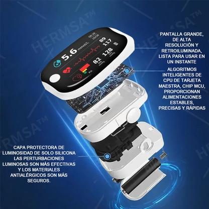 HERMSA™ Dispositivo médico multifuncional no invasivo de precisión (para medir la glucosa en sangre, la saturación de oxígeno y la presión arterial) [Precisión del 99,9%]🔥🔥