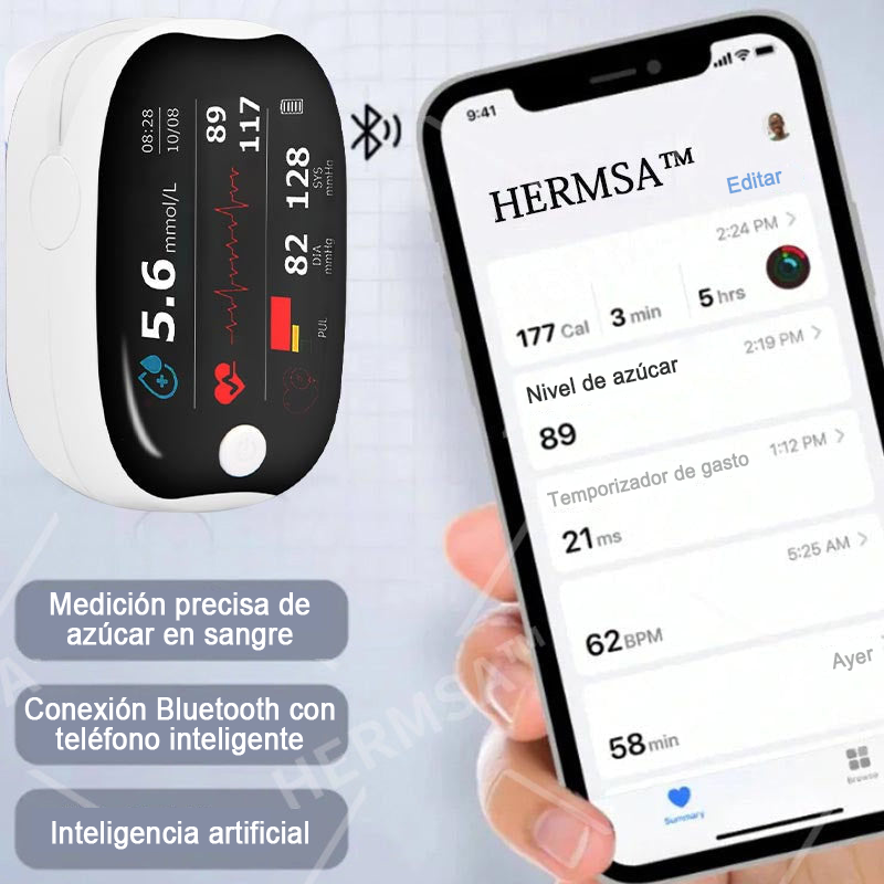 HERMSA™ Dispositivo médico multifuncional no invasivo de precisión (para medir la glucosa en sangre, la saturación de oxígeno y la presión arterial) [Precisión del 99,9%]🔥🔥