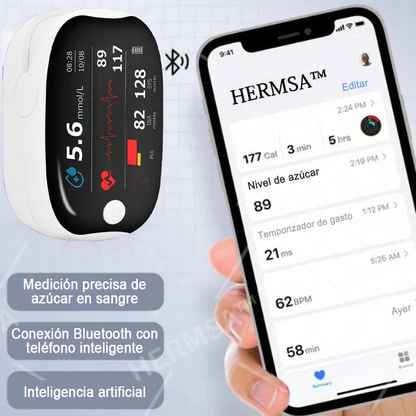 HERMSA™ Dispositivo médico multifuncional no invasivo de precisión (para medir la glucosa en sangre, la saturación de oxígeno y la presión arterial) [Precisión del 99,9%]🔥🔥